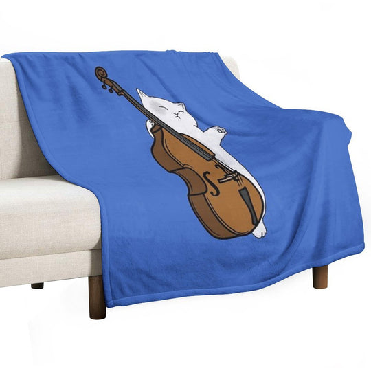 Cute Cat Double Bass Player For Double Bass Player And Classical Musician As A Double Bass Sustainable Throw Blanket
