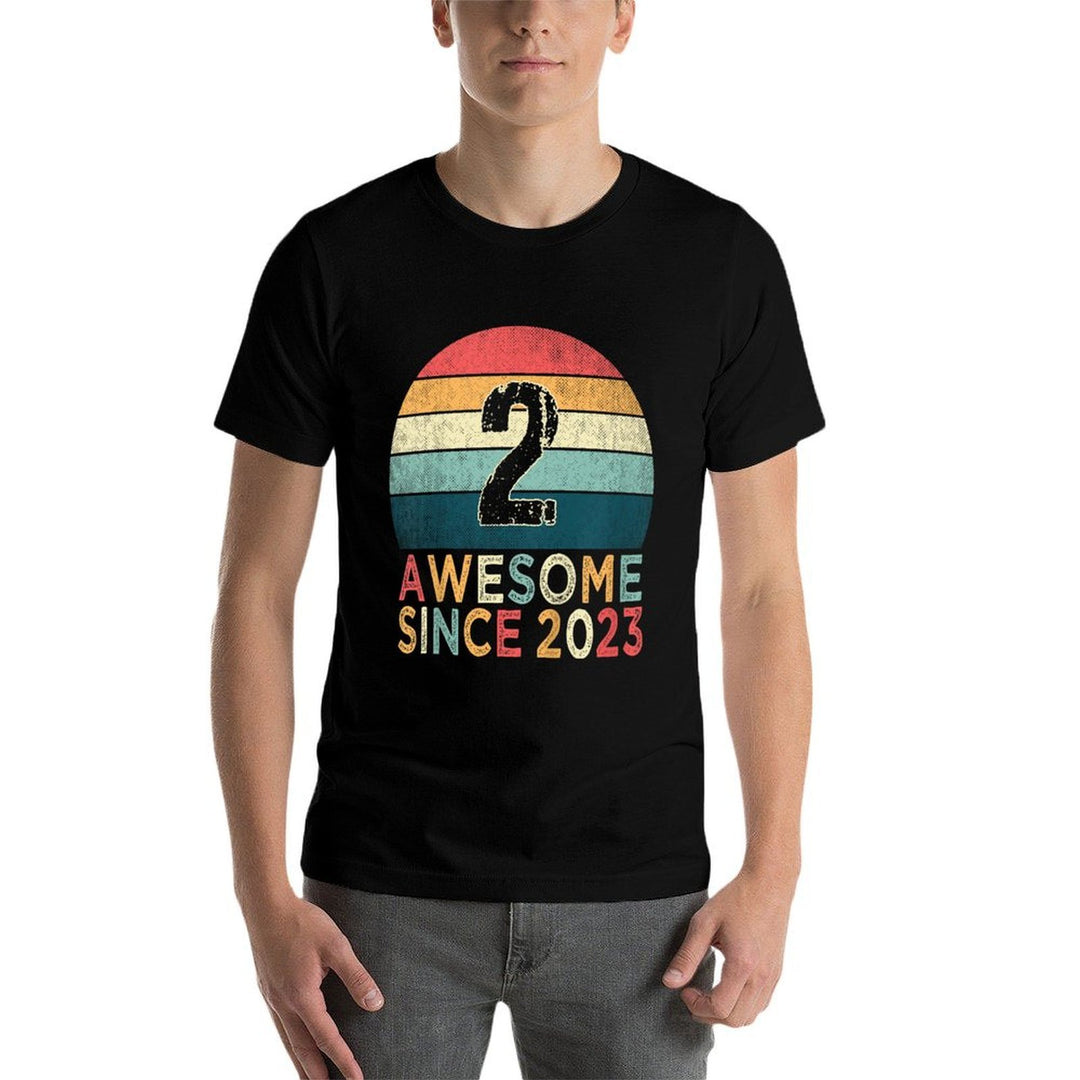 Kids 2nd Birthday Vintage Retro 2 Years Old Awesome Since 2023  Lightweight T-Shirt