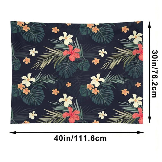 Dark Tropical Flowers Tapestry