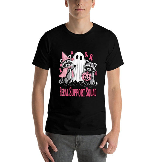 Feral Support Squad Funny Breast Cancer Halloween  Easy-care T-Shirt