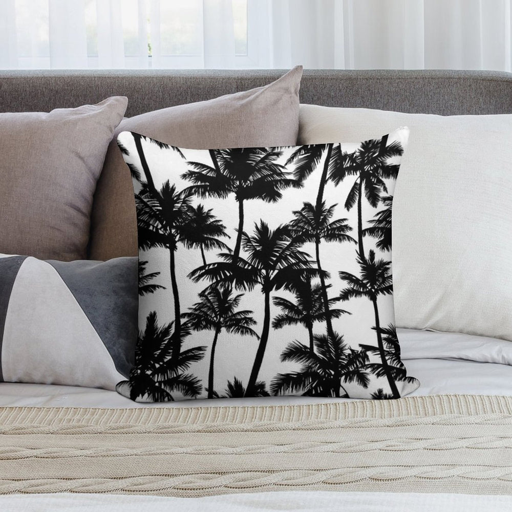 Black Palm Trees on White Background. Soft Decorative Cover Throw Pillow