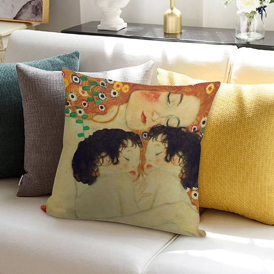 Klimt Three Ages of Woman Mother And Child Soft Skin-Friendly Throw Pillow