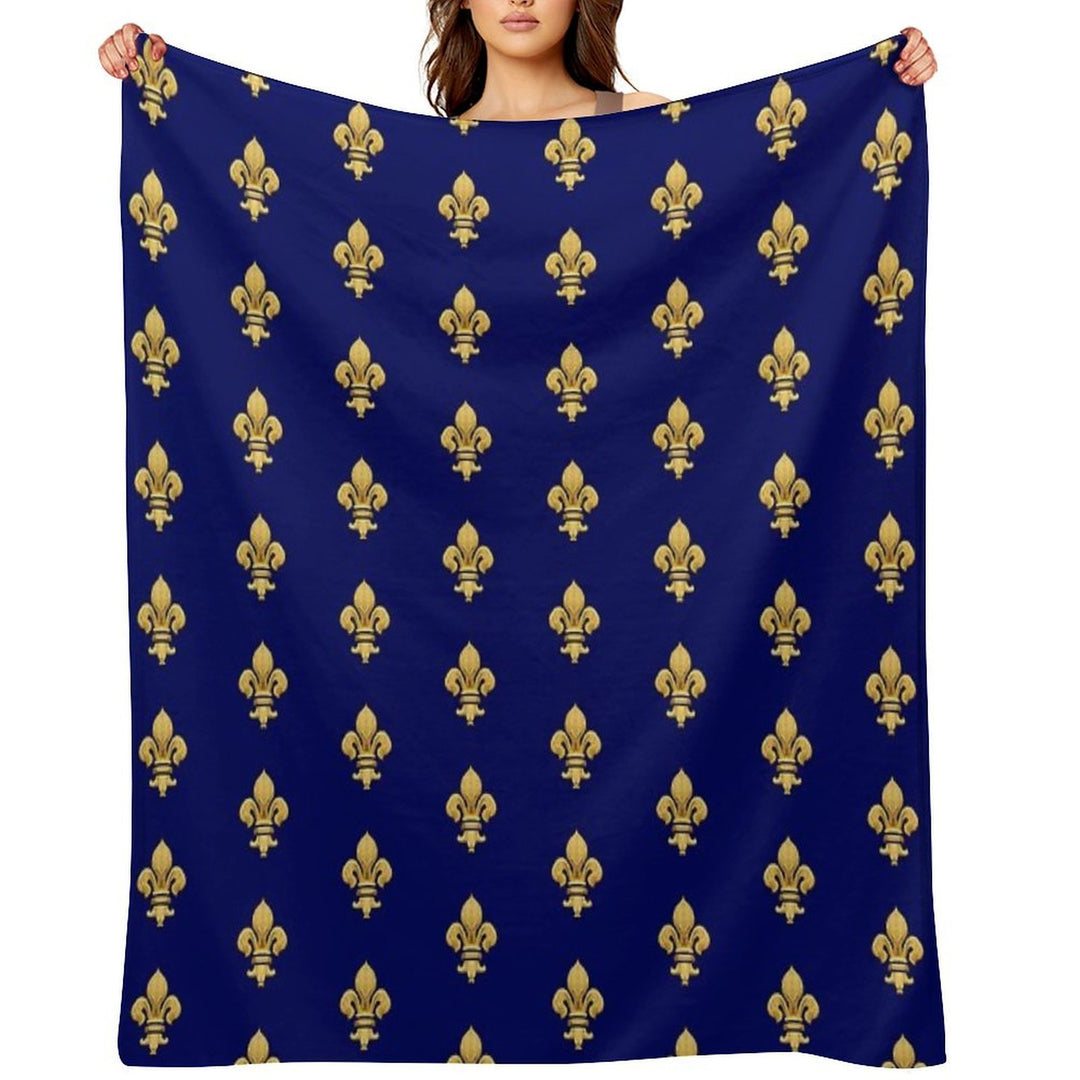 Royal Fleur De Lys Blue Wrinkle-free Throw Blanket