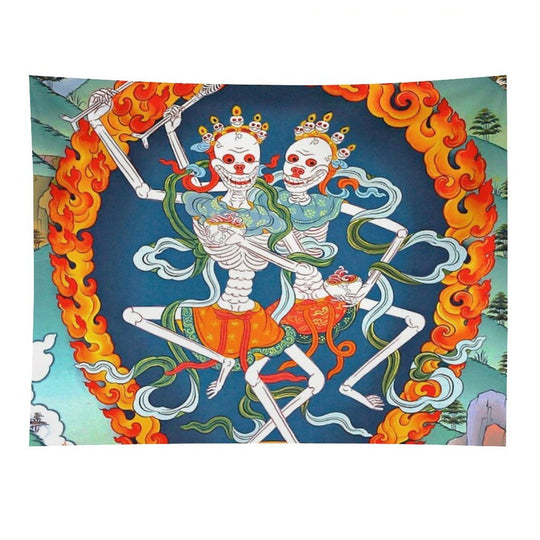 Citipati Tibetan Buddhist Thangka - Dancing Skeletons - Poster Tapestry