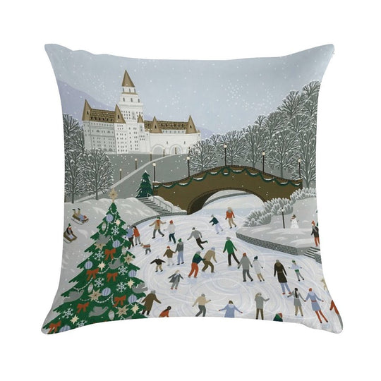 Ice Skating Pond Soft High-Density Material Throw Pillow