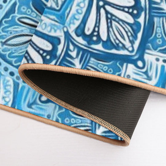 Boho Mandala in Monochrome Blue And White  Easy To Clean Bath Mat