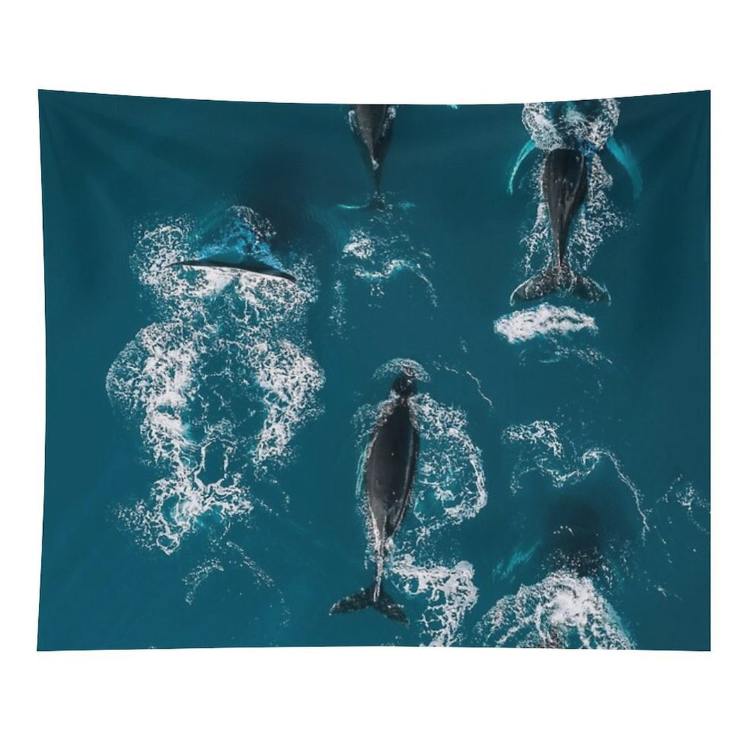 Whales in Blue - Wildlife Aerial Tapestry