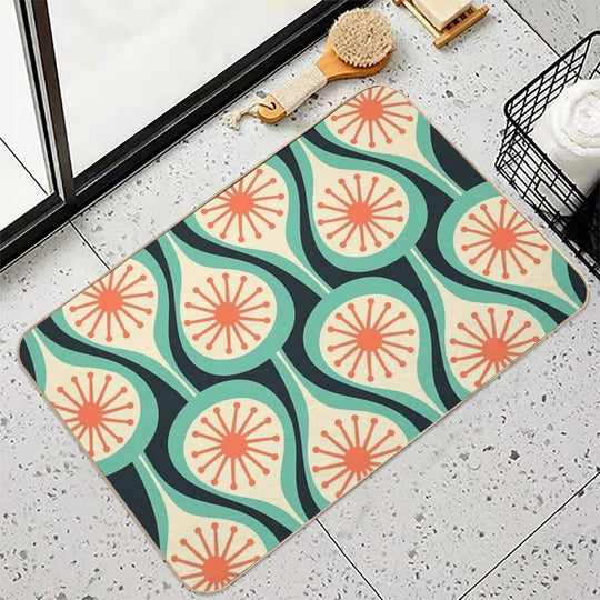 Mid Century Modern Atomic Drops Teal Orange Black Pattern  Multi-Purpose Bath Mat