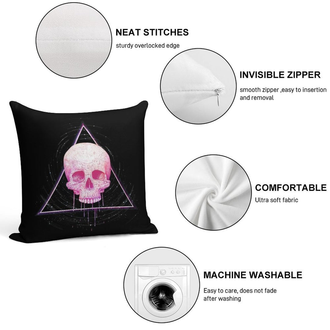 Skull in Triangle on Black Soft Hidden Zipper Throw Pillow