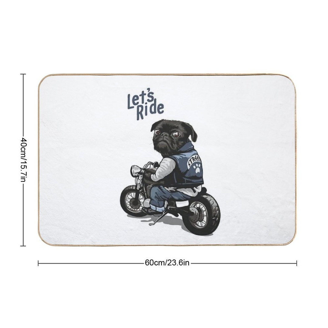 Let's Ride Motorcycle Big Bike Black Pug Dog T-Shirt Durable Bath Mat