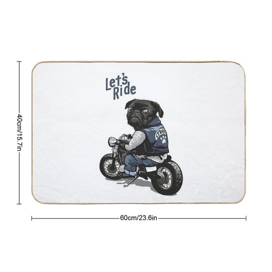 Let's Ride Motorcycle Big Bike Black Pug Dog T-Shirt Durable Bath Mat