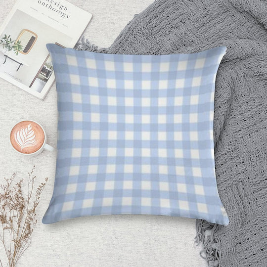 Light Blue PlaidCheckered Aesthetic Pattern Soft Gift Ready Throw Pillow