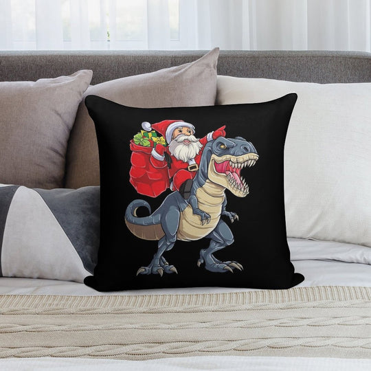 Santa Riding Dinosaur T Rex T Shirt Christmas Gifts X-mas Kids Boys Girls Man Women Soft High-Density Material Throw Pillow