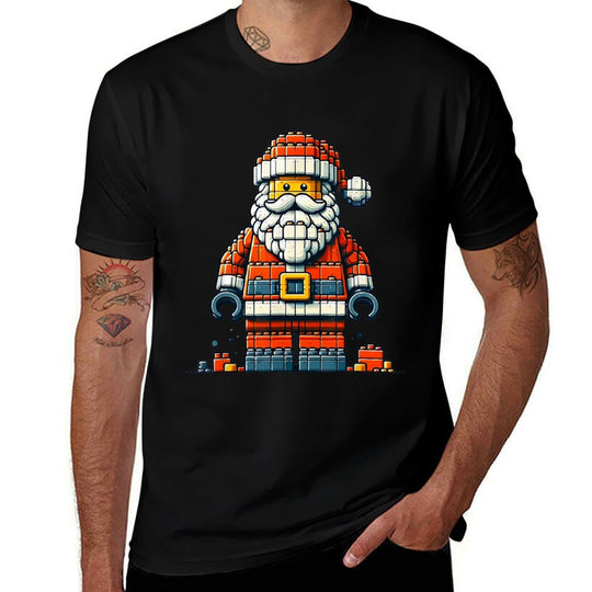 Christmas Builder Block Brick Building Santa Face Mens Boys  Lightweight T-Shirt