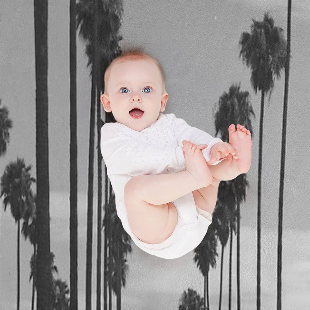 Vintage Black & White California Palm Trees Photo Machine-washable Throw Blanket