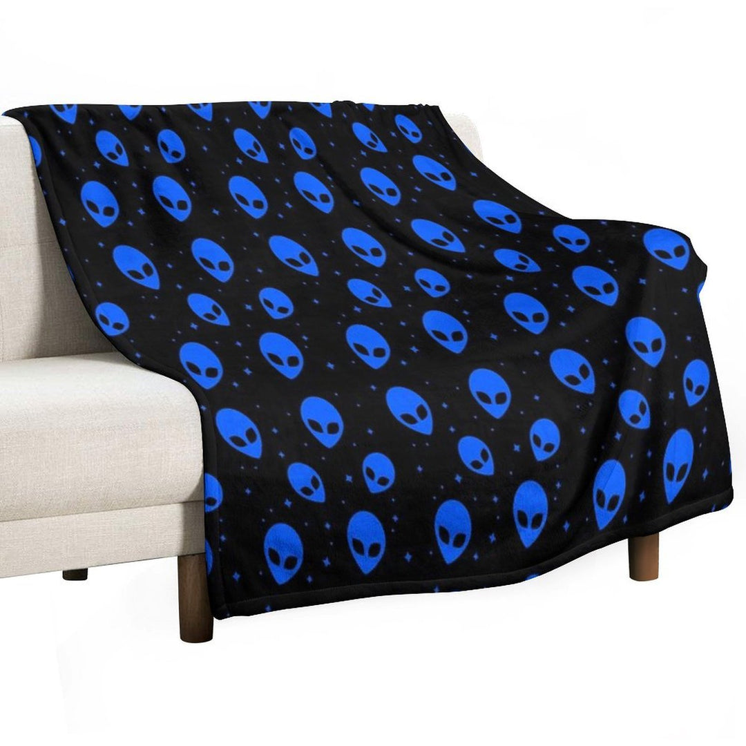 Blue And Black Alien Pattern Sustainable Throw Blanket