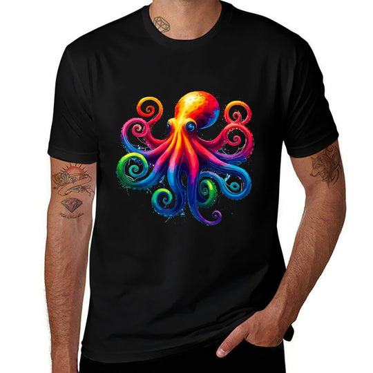 Vibrant Rainbow Octopus Psychedelic Art Sea Creature  Stretchy T-Shirt