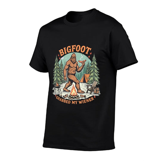 Funny Bigfoot Meme Sasquatch Men Bigfoot Grabbed My Wiener  Cotton T-Shirt