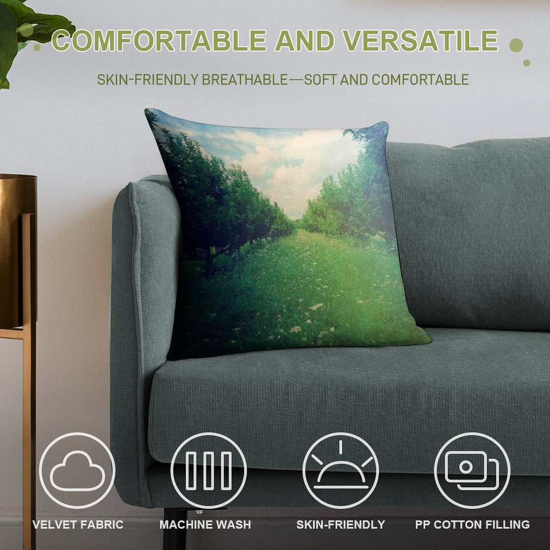 Apple Orchard in Spring Soft Easy Maintenance Throw Pillow