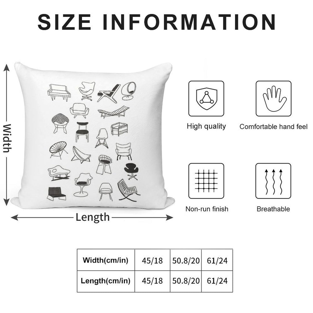 Mid Century Modern Chair Collection Soft Washable Throw Pillow