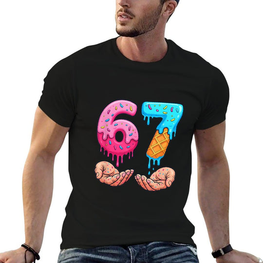 Six Seven Ice Cream Drip Kids Youth Funny 67 Hands Meme 6 7  Fade-proof Color T-Shirt