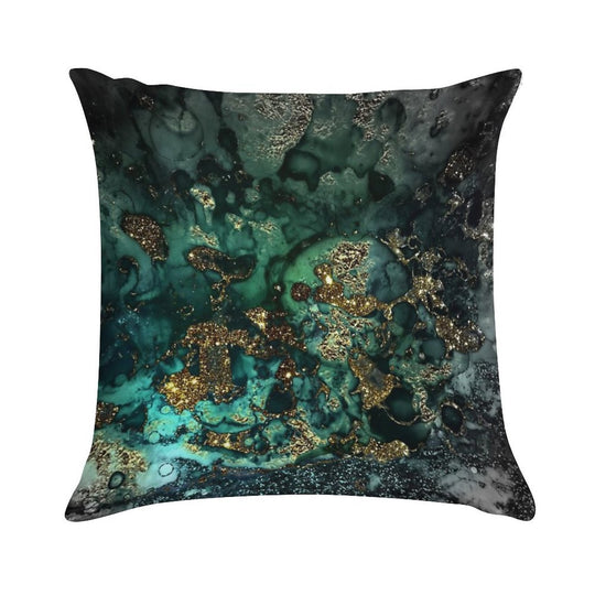 Gold Indigo Faux Malachite Marble Soft Washable Throw Pillow