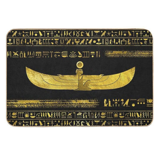 Golden Egyptian God Ornament on Black Leather  Pet-Safe Bath Mat