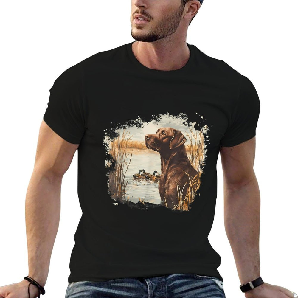 Retro Chocolate Lab Mallard Duck For Duck Hunting Men Dad  Vintage-inspired T-Shirt