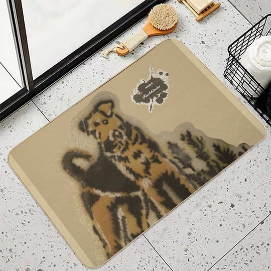 An Airedale Terrier Stands in The Meadow  Stain-Proof Bath Mat