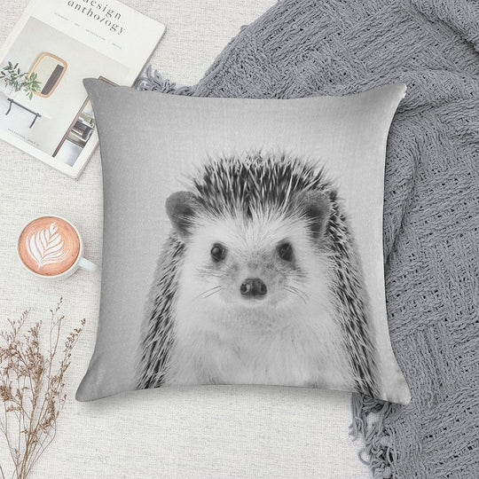 Hedgehog - Black & White Soft Washable Throw Pillow