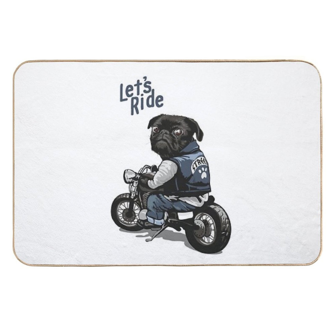 Let's Ride Motorcycle Big Bike Black Pug Dog T-Shirt  Pet-Safe Bath Mat