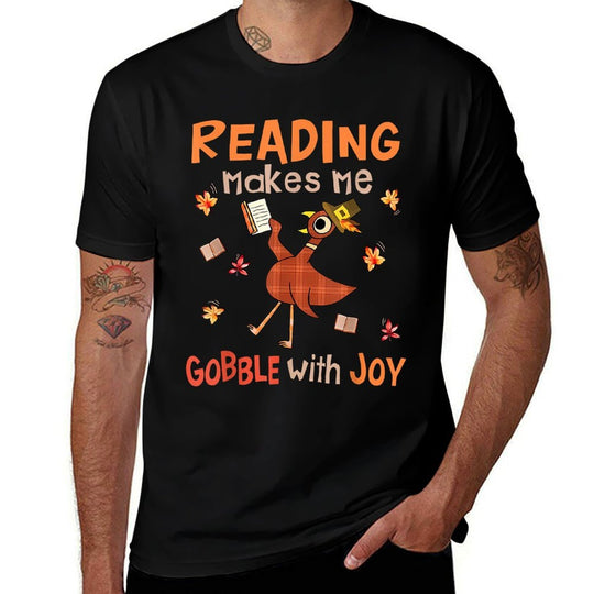 Reading Makes Me Gobble With Joy Turkey Reading Book  Soft T-Shirt
