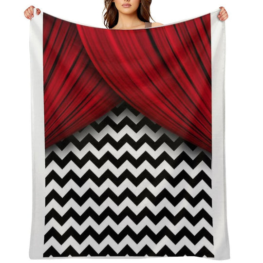 Twin Peaks Red Curtains Black And White Chevron Comfort Throw Blanket