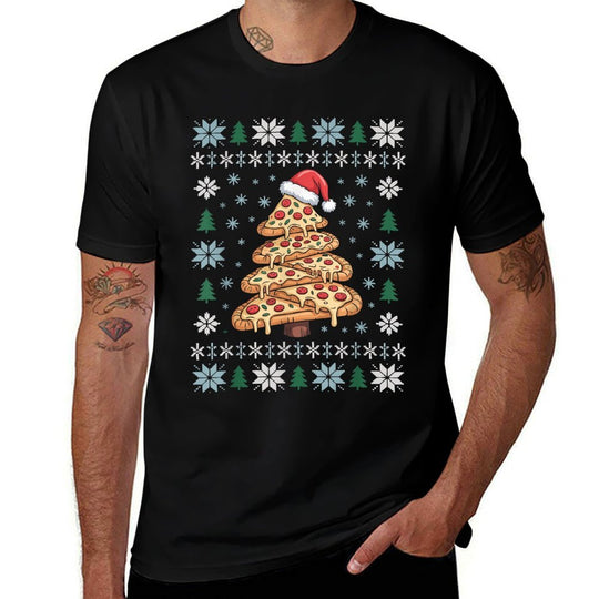 Ugly Christmas Pizza Tree Funny Holiday Food Xmas Women Men  Summer-ready Fabric T-Shirt