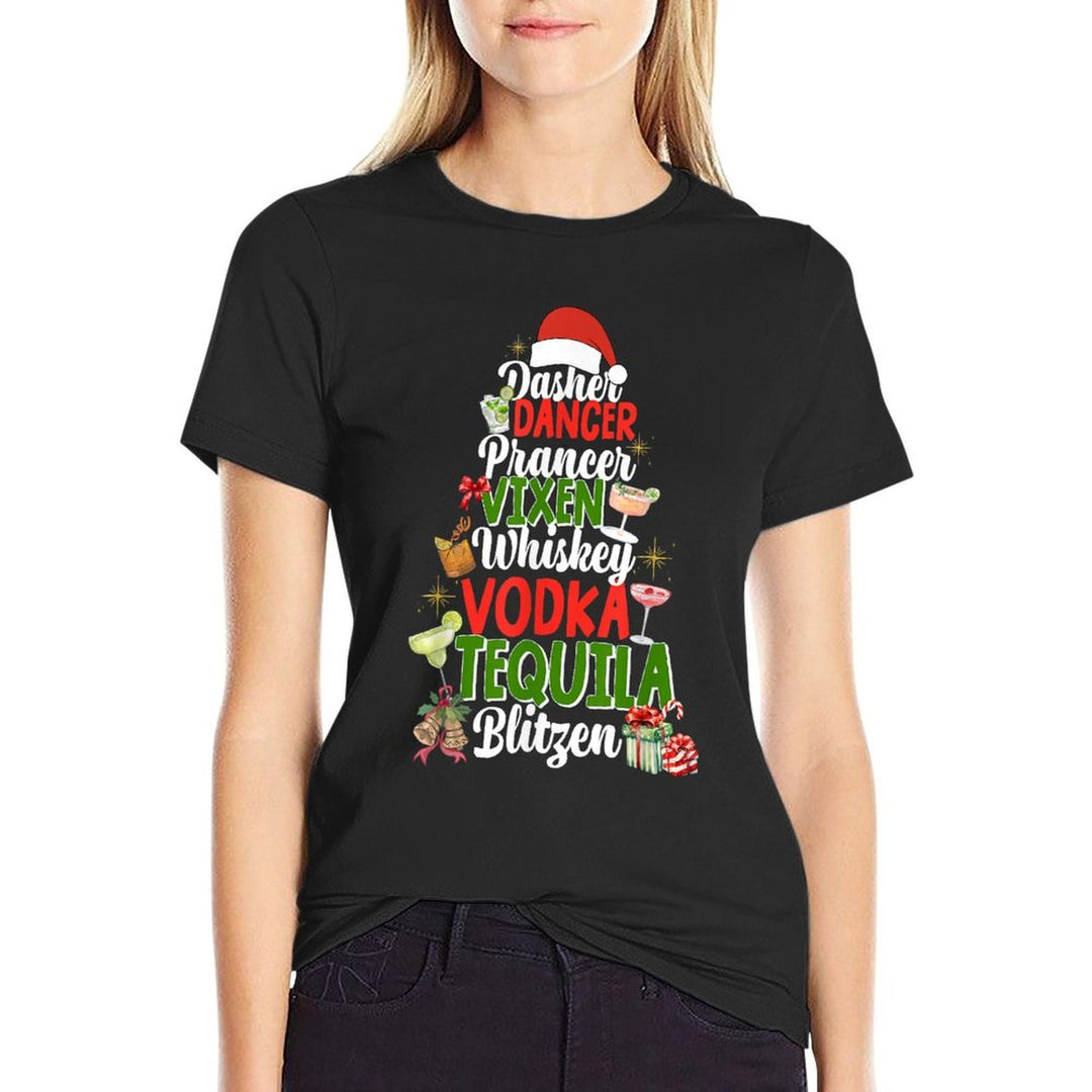 Dasher Dancer Prancer Vixen Moscato Vodka Tequila Blitzen  Tagless Design T-Shirt