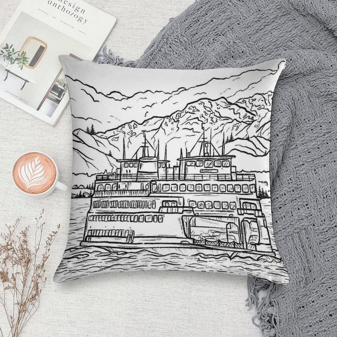 Washington State Ferry Sketch Soft Ultra-Soft Texture Throw Pillow