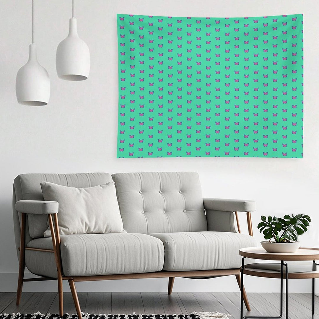 Blue And Pink Butterflies on Mint Green Tapestry