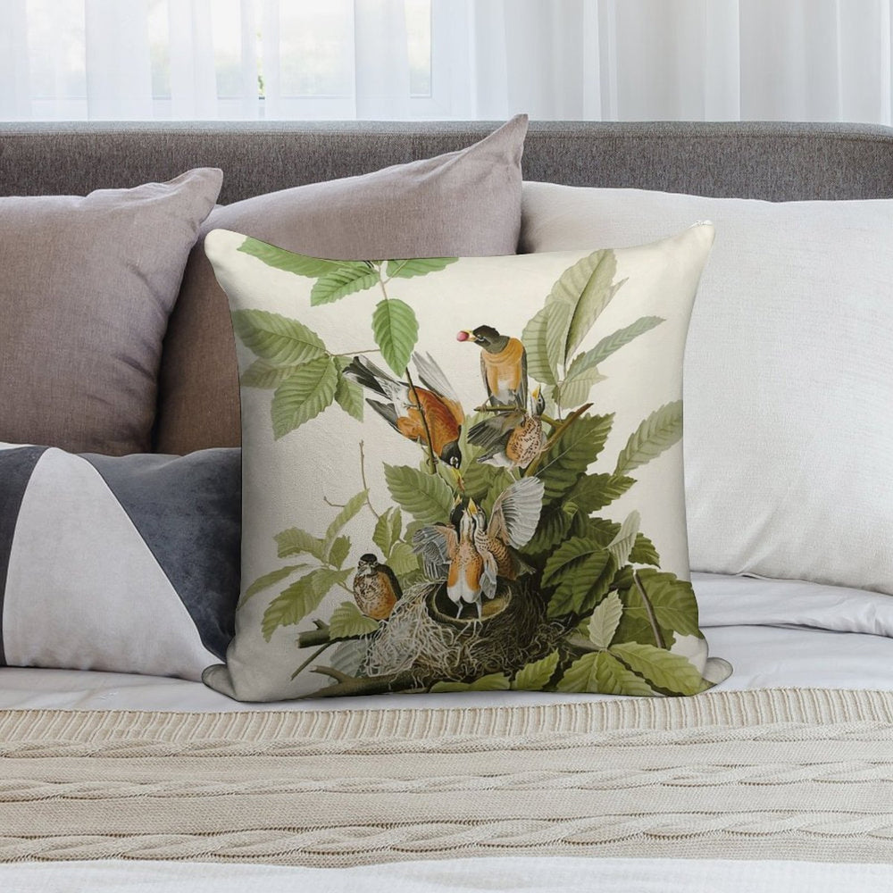 American Robin - John James Audubon Birds of America Soft Short Plush Fabric Throw Pillow