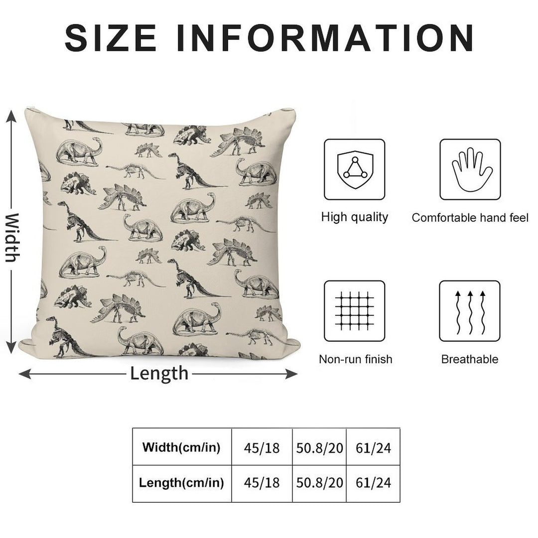 Vintage Museum Dinosaur Skeleton Illustrations, Black & Cream Dinos Soft Reinforced Edging Throw Pillow