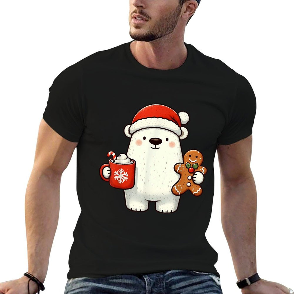 Polar Bear Santa Hat Christmas Holiday Xmas Coffee Cookies  Eco-friendly Material T-Shirt