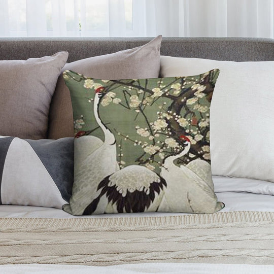 Favourite Artist - Plum Blossom And Cranes - Jakuchu Ito Soft Decorative Cover Throw Pillow