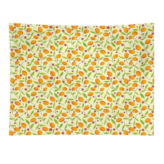 Orange Citrus Floral Pattern – Seamless Summer Fruit Botanical Illustration Tapestry
