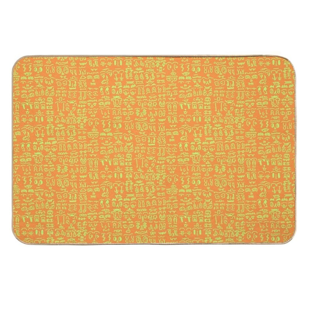Doodles with Yellow Strokes on An Orange Background  Anti-Trip Bath Mat