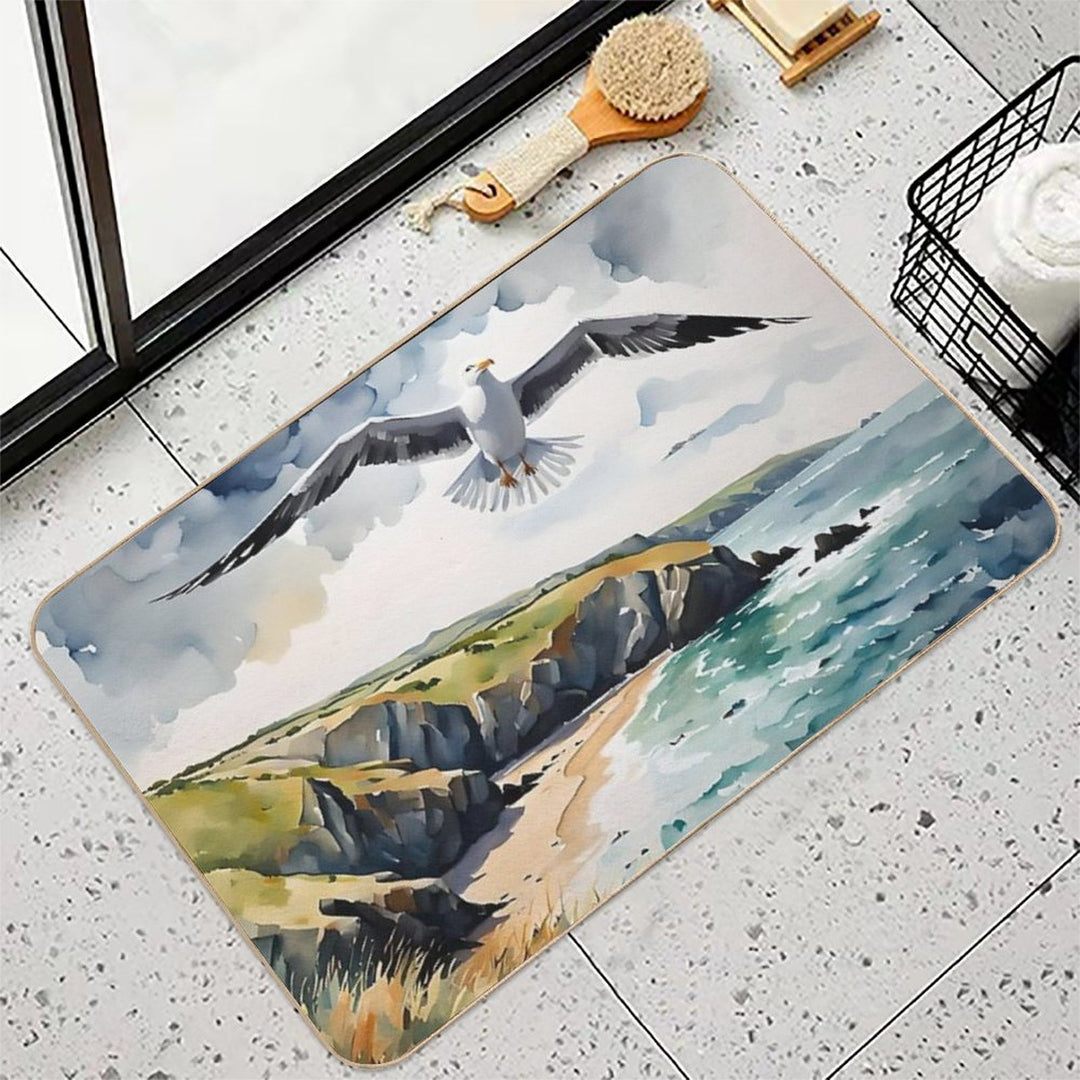 Sea Gull over The English Coast  Fade-Resistant Bath Mat