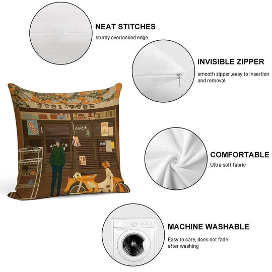 Japanese Storefront Soft High-Density Material Throw Pillow