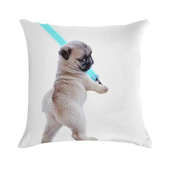 Pug with Lightsaber Soft Durable Construction Throw Pillow