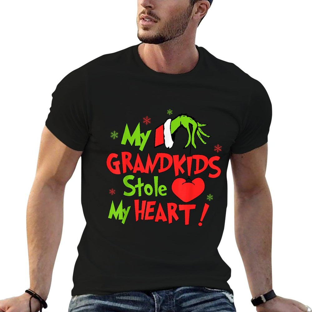My Grandkids Stole Funny My Heart Matching Christmas Family  Fade-proof Color T-Shirt