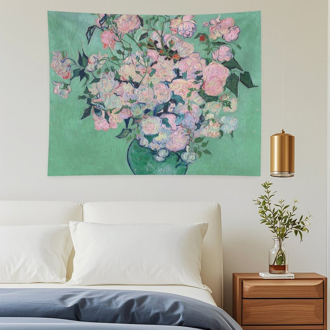 Pink Roses in A Vase, Vincent Van Gogh Tapestry
