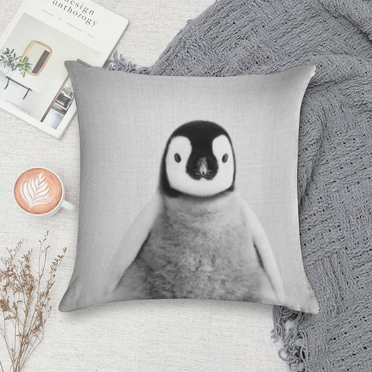 Baby Penguin - Black & White Soft Gift Ready Throw Pillow