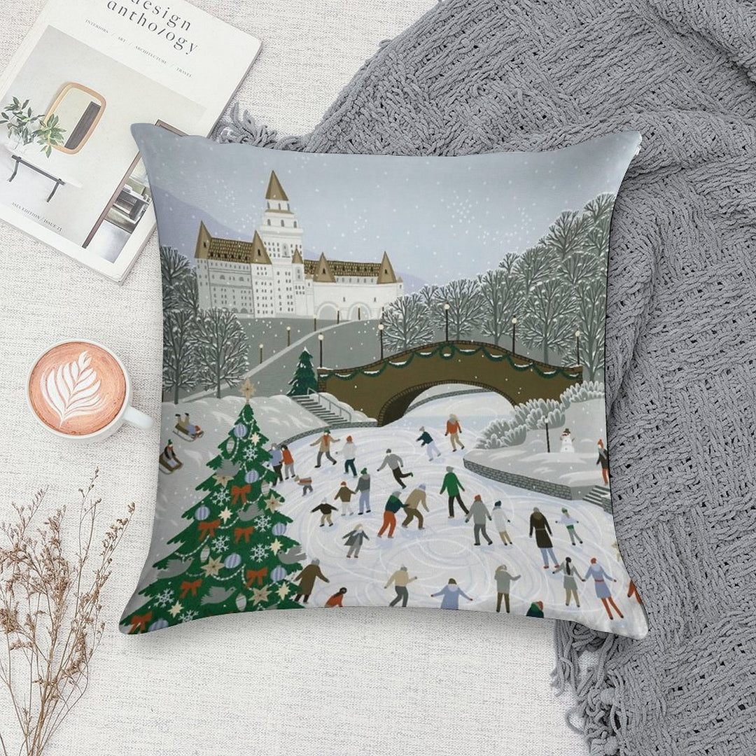 Ice Skating Pond Soft High-Density Material Throw Pillow